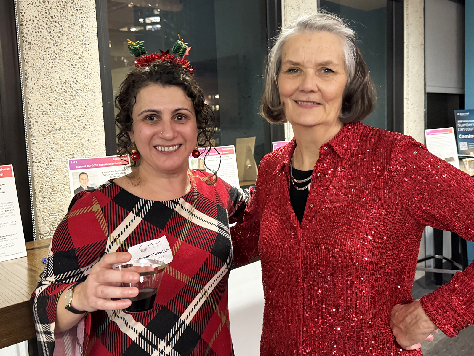 women at holiday party